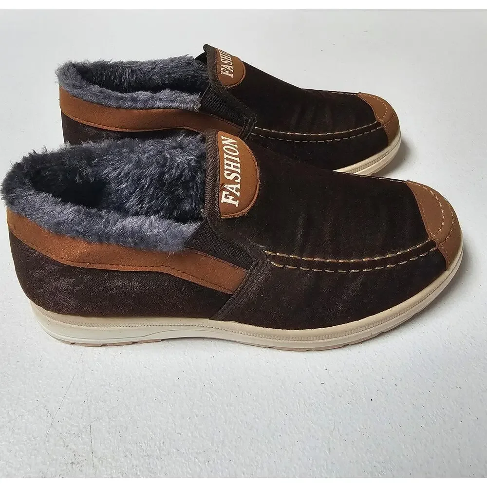 NWOB Men's Fashion Fur Lined Suede Slip-on Loafers Size EU40 US 7-7.5